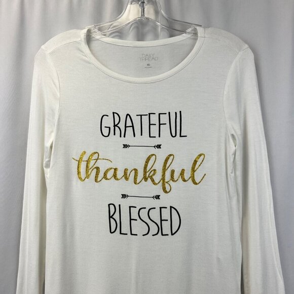 Daily Thread Womens Long Sleeve Thankful Pullover Top Ivory/Multi Size XS - Picture 2 of 8